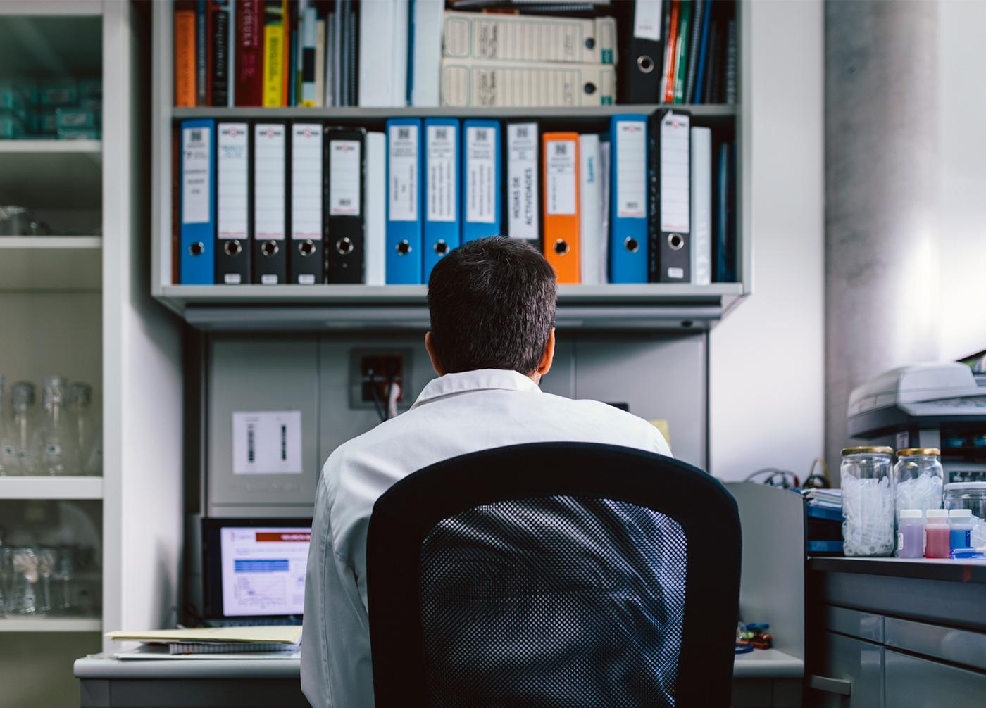 Scientist at his computer